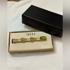 SWANK Gold Tie Clip with Green Accent